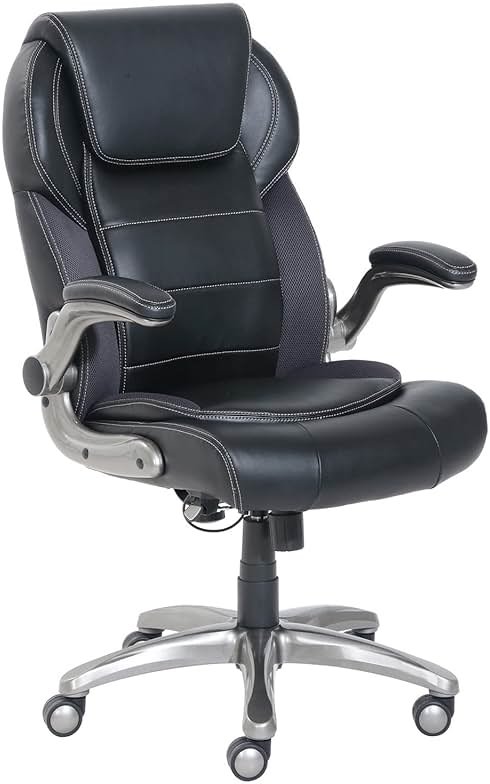 Amazon Basics Ergonomic High-Back Office Chair with Flip-Up Arms, Adjustable Lumbar Support, Height Adjustable, 29.5"D x 27.5"W x 44.75"H, Black - Product Image