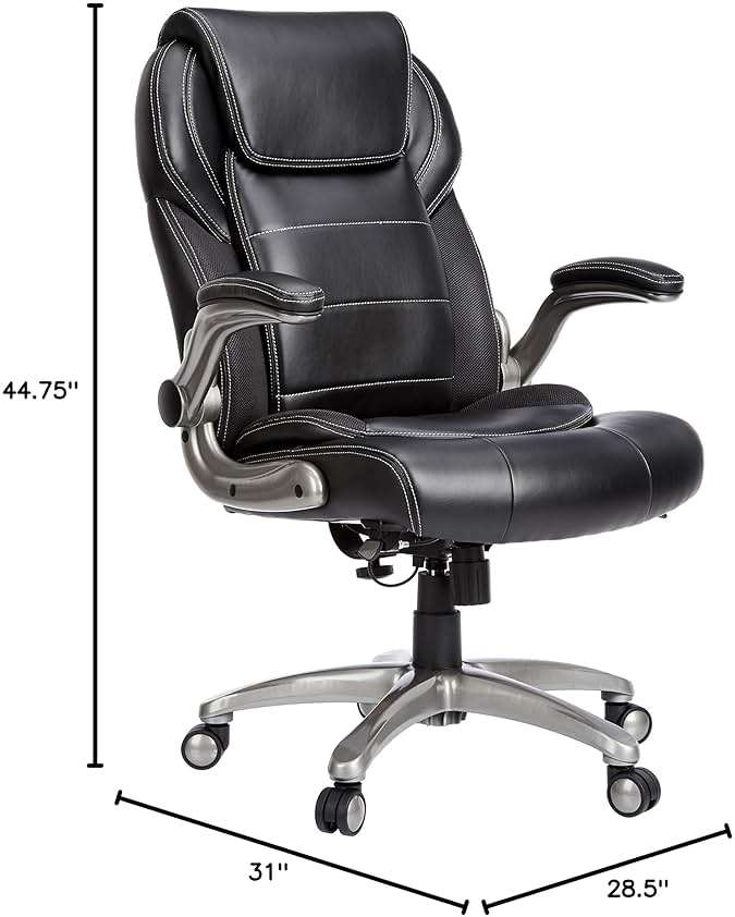 Amazon Basics Ergonomic High-Back Office Chair with Flip-Up Arms, Adjustable Lumbar Support, Height Adjustable, 29.5"D x 27.5"W x 44.75"H, Black - Image 3