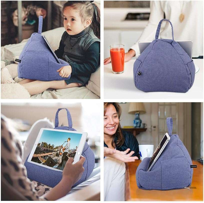 MoKo Tablet Pillow Stand, Lap Pillow Bed Sofa Soft Cushion Holder Xmas Gift for Phones Tablets Up to 11", Fit iPad 10th, iPad Pro 11 2022, iPad mini 6, iPad Air 4/3, Tab S6/S7 11" - Denim Blue - Image 2