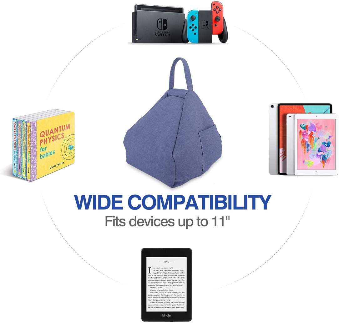 MoKo Tablet Pillow Stand, Lap Pillow Bed Sofa Soft Cushion Holder Xmas Gift for Phones Tablets Up to 11", Fit iPad 10th, iPad Pro 11 2022, iPad mini 6, iPad Air 4/3, Tab S6/S7 11" - Denim Blue - Image 3