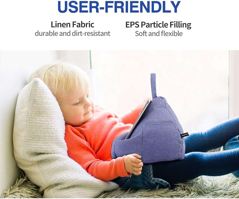 MoKo Tablet Pillow Stand, Lap Pillow Bed Sofa Soft Cushion Holder Xmas Gift for Phones Tablets Up to 11", Fit iPad 10th, iPad Pro 11 2022, iPad mini 6, iPad Air 4/3, Tab S6/S7 11" - Denim Blue - Image 6