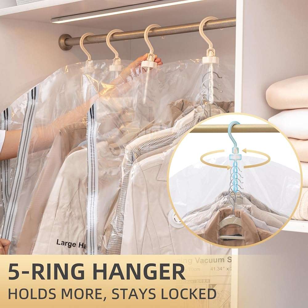 TAILI Hanging Vacuum Sealer Storage Space Saver Bags for Clothes, Suits, Coats or Jackets, 4 Pack Jumbo 53x27.6 Inches, Clear - Image 5