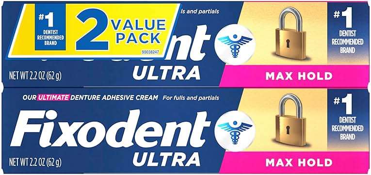 Fixodent Ultra Max Hold Denture Adhesive Cream, 2.2 oz (2-Pack), Strong False Teeth Glue - Image 10