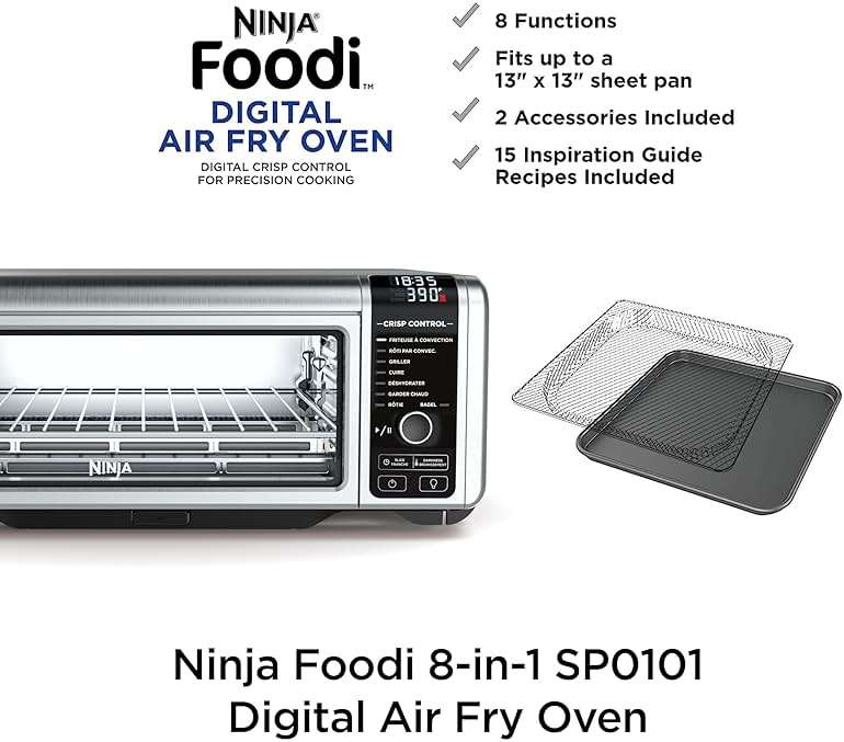 Ninja Digital Air Fryer & Toaster Oven | 8-in-1 Functionality | Flip-Up Design | XL Capacity | Air Fry Basket, Sheet Pan, Wire Rack & Crumb Tray | 1800 Watt | Silver | SP101 - Image 3