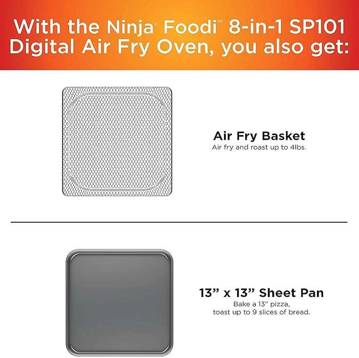 Ninja Digital Air Fryer & Toaster Oven | 8-in-1 Functionality | Flip-Up Design | XL Capacity | Air Fry Basket, Sheet Pan, Wire Rack & Crumb Tray | 1800 Watt | Silver | SP101 - Image 8