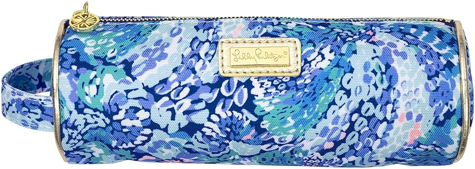 Lilly Pulitzer Blue Pen and Pencil Pouch Holder, Cute Travel Bag/Case with Carrying Handle and Zip Close, Wave After Wave - Product Image