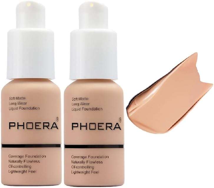2 Pack PHOERA Foundation,Full Coverage Flawless Soft Matte 24HR Oil Control Liquid Foundation.104 Buff Beige - Image 1