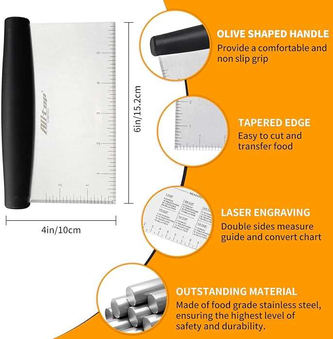 ALLTOP Bench Scraper & Chopper for Kitchen - Ideal Baking Essential Utensil,Stainless Steel Pastry/Dough/Food Cutter Tool for Cake Pizza Bread,Cooking - 1 Pack,Black - Image 3