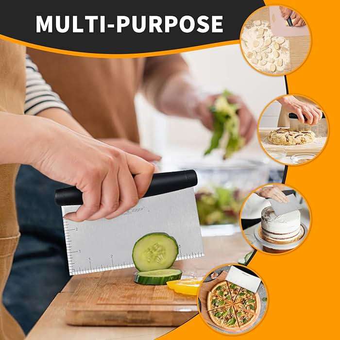 ALLTOP Bench Scraper & Chopper for Kitchen - Ideal Baking Essential Utensil,Stainless Steel Pastry/Dough/Food Cutter Tool for Cake Pizza Bread,Cooking - 1 Pack,Black - Image 7