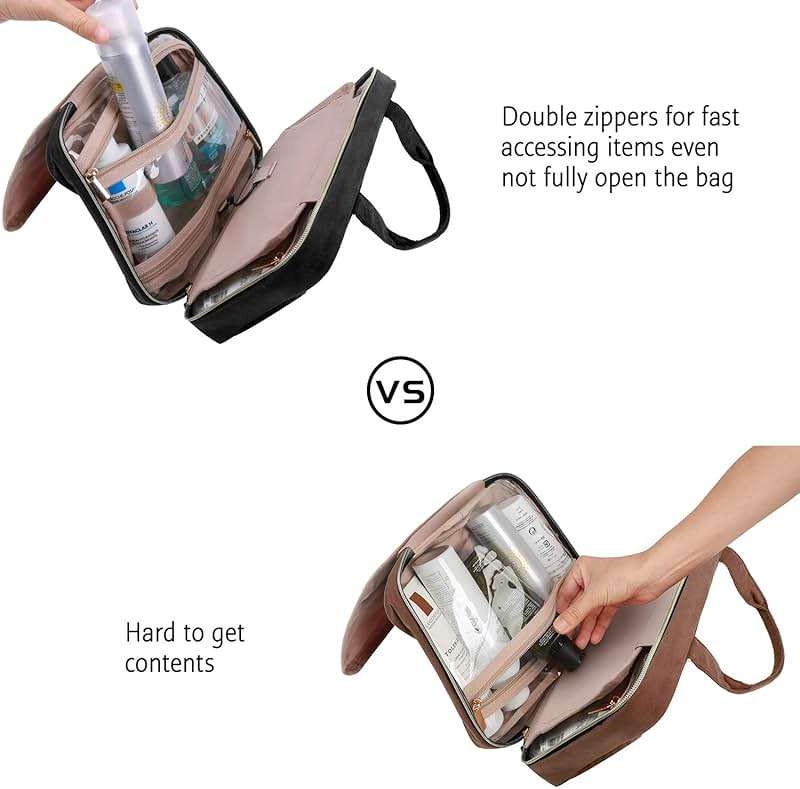 BAGSMART Toiletry Bag Travel Bag with Hanging Hook, Water-resistant Makeup Cosmetic Bag Travel Organizer for Accessories, Shampoo, Full-size Container, Toiletries (Black, Medium) - Image 6