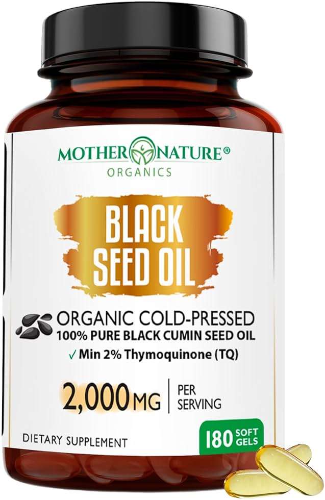 Black Seed Oil Capsules 2000mg Per Serving, Organic Cold Pressed Black Cumin, High TQ, Immune & Joint Support, 180 Count (3 Month Supply) - Image 1