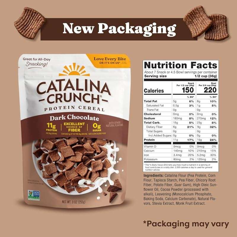 Catalina Crunch Dark Chocolate Keto Cereal (9Oz Bags) | Low Carb, Sugar Free, Gluten Free, Grain Free | Keto Snacks, Vegan, Plant Based | Breakfast Cereals | Keto Friendly Food - Image 2