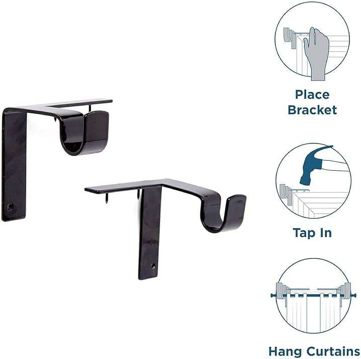 Kwik-Hang Single Curtain Rod Brackets – No Drill, No Damage – Perfect Curtains Every Time – 1” Black - Image 3