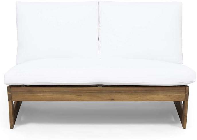 Great Deal Furniture Kaitlyn Outdoor Acacia Wood Loveseat with Cushions, Teak and White - Image 3