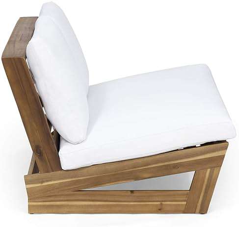 Great Deal Furniture Kaitlyn Outdoor Acacia Wood Loveseat with Cushions, Teak and White - Image 4