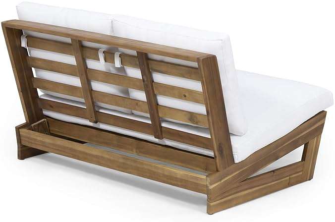 Great Deal Furniture Kaitlyn Outdoor Acacia Wood Loveseat with Cushions, Teak and White - Image 5