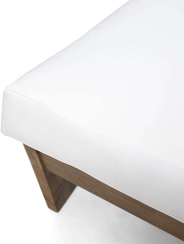 Great Deal Furniture Kaitlyn Outdoor Acacia Wood Loveseat with Cushions, Teak and White - Image 8