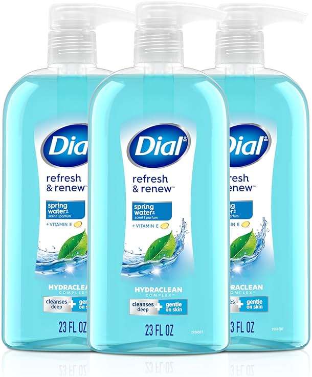 Dial Body Wash, Refresh & Renew Spring Water, 23 Fl Oz (Pack of 3), Hydraclean Complex & Vitamin E, Gentle, Leaves Skin Feeling Nourished, Dermatologist-Tested, No Parabens & Sulfates - Image 1