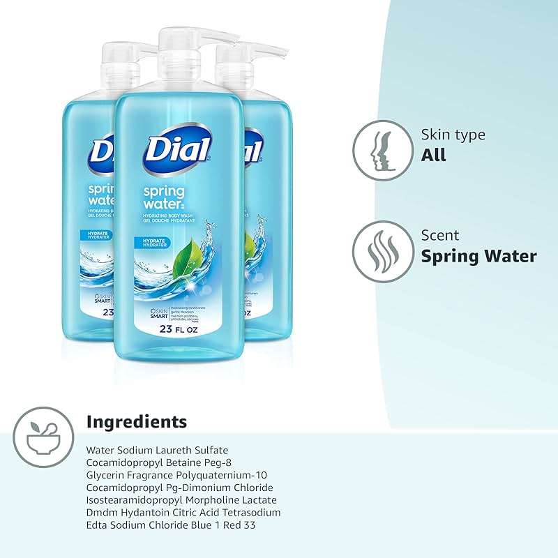 Dial Body Wash, Refresh & Renew Spring Water, 23 Fl Oz (Pack of 3), Hydraclean Complex & Vitamin E, Gentle, Leaves Skin Feeling Nourished, Dermatologist-Tested, No Parabens & Sulfates - Image 8