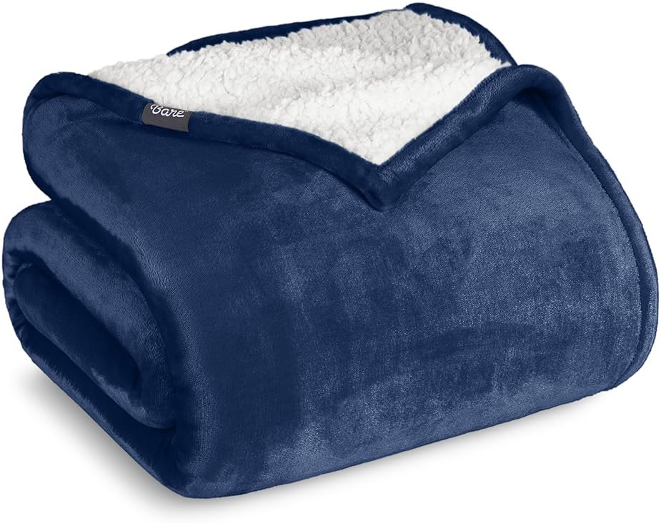 Bare Home Sherpa Fleece Blanket - Twin/Twin Extra Long - Blanket for Bed, Sofa, and Couch - Warm & Lightweight - Fluffy & Soft - Reversible (Twin/Twin XL, Dark Blue) - Product Image