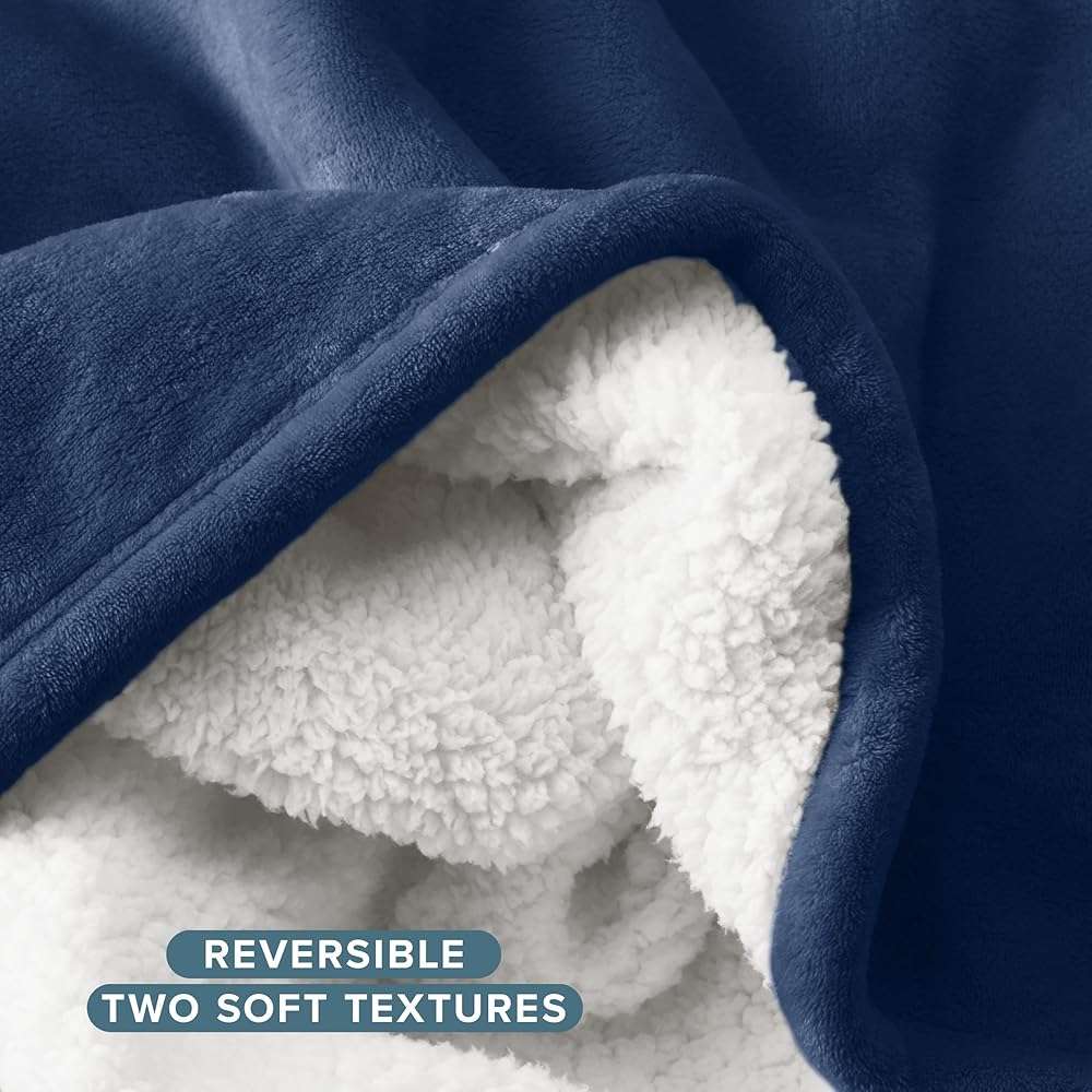 Bare Home Sherpa Fleece Blanket - Twin/Twin Extra Long - Blanket for Bed, Sofa, and Couch - Warm & Lightweight - Fluffy & Soft - Reversible (Twin/Twin XL, Dark Blue) - Image 5
