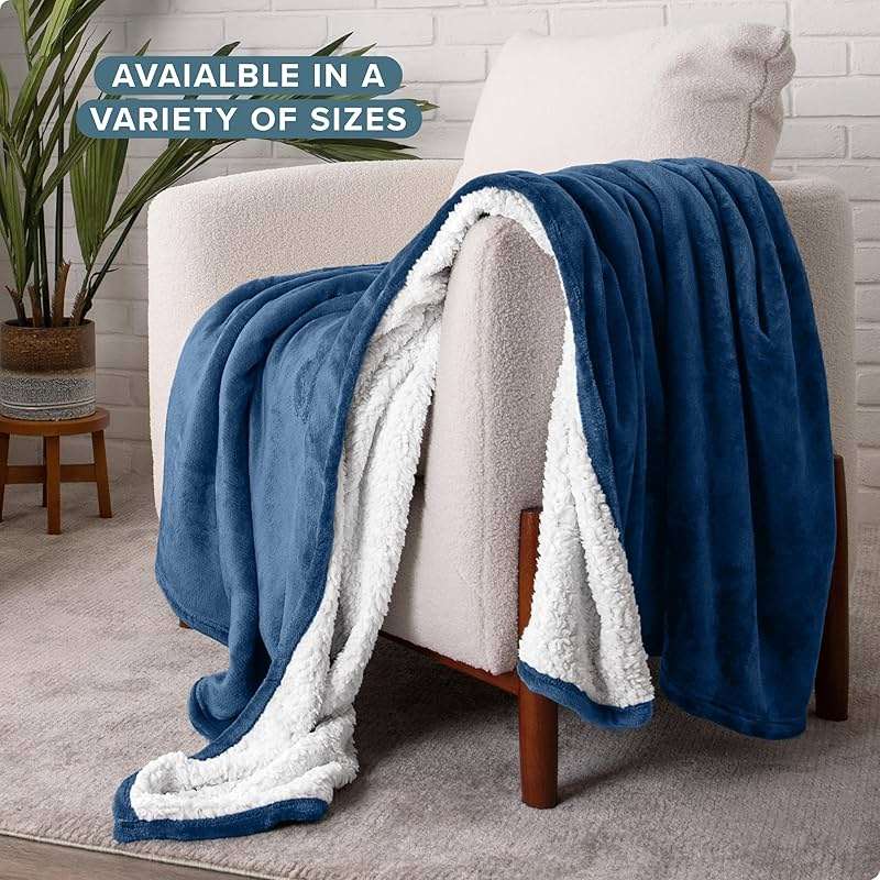 Bare Home Sherpa Fleece Blanket - Twin/Twin Extra Long - Blanket for Bed, Sofa, and Couch - Warm & Lightweight - Fluffy & Soft - Reversible (Twin/Twin XL, Dark Blue) - Image 8