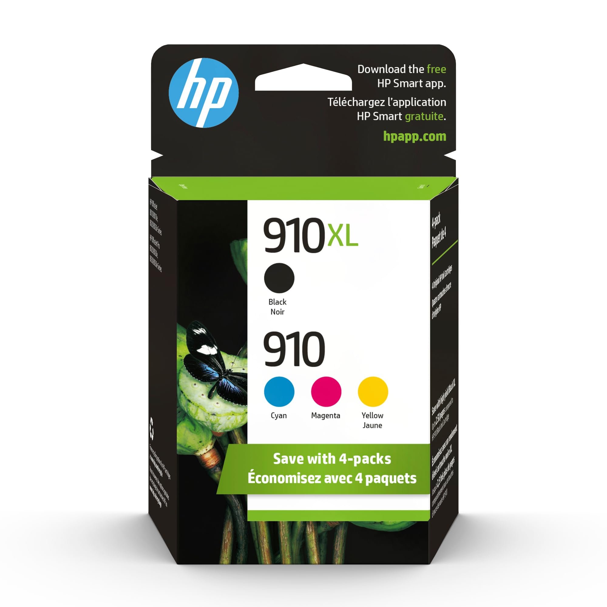 HP Original 910 Cyan, Magenta, Yellow / 910XL Black Ink Cartridges (4-Pack) | Works OfficeJet 8010, 8020 Series OfficeJet Pro 8020, 8030 Series | Eligible for Instant Ink | 3JB41AN - Product Image