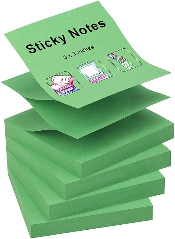 ZCZN 400 Sheets Pop-up Sticky Notes, 3 x 3 Inches, 4 Pads Bright Color Self-Stick Notes, 100 Sheets/Pad, Green - Product Image