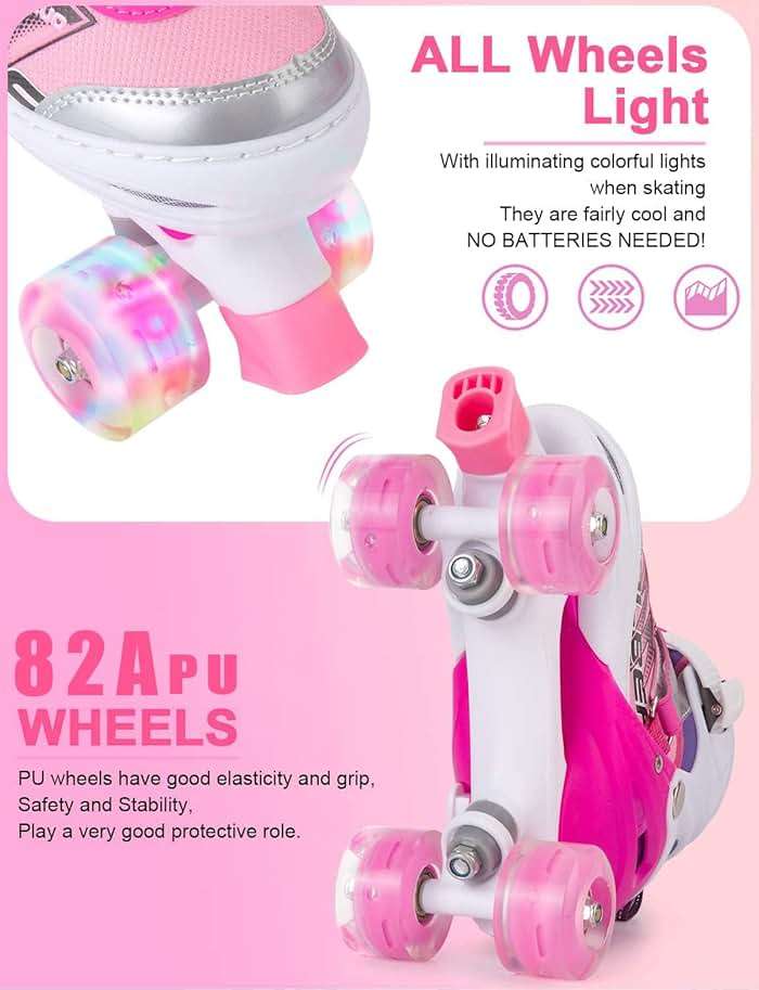 Sowume Adjustable Roller Skates for Girls and Women, All 8 Wheels of Girl's Skates Shine, Safe and Fun Illuminating for Kids - Image 2