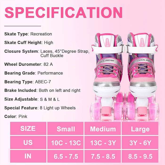 Sowume Adjustable Roller Skates for Girls and Women, All 8 Wheels of Girl's Skates Shine, Safe and Fun Illuminating for Kids - Image 4