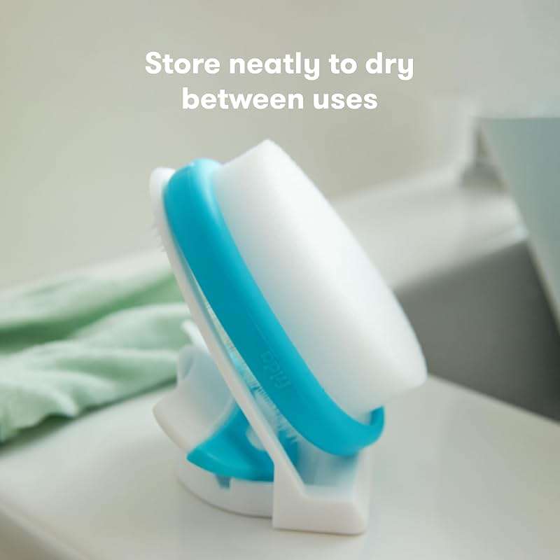 Frida Baby The 3-Step Cradle Cap System, DermaFrida The FlakeFixer, Sponge, Brush, Comb and Storage Stand for Babies with Cradle Cap, White-Blue - Image 5
