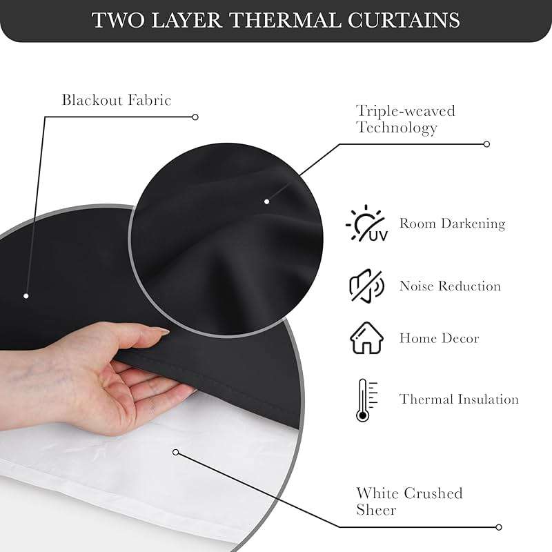PONY DANCE Black Curtains for Bedroom - Decorative Window Curtains Double Layered Blackout Drapery White Crushed Sheers Panels Set for Living Room, 52 W x 84 L, Set of 2 - Image 4