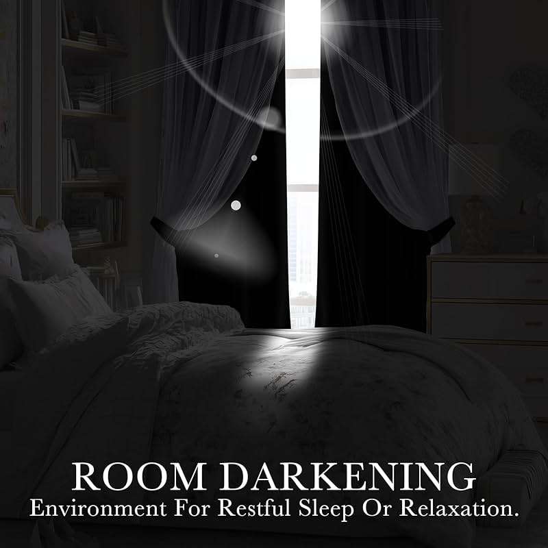 PONY DANCE Black Curtains for Bedroom - Decorative Window Curtains Double Layered Blackout Drapery White Crushed Sheers Panels Set for Living Room, 52 W x 84 L, Set of 2 - Image 7