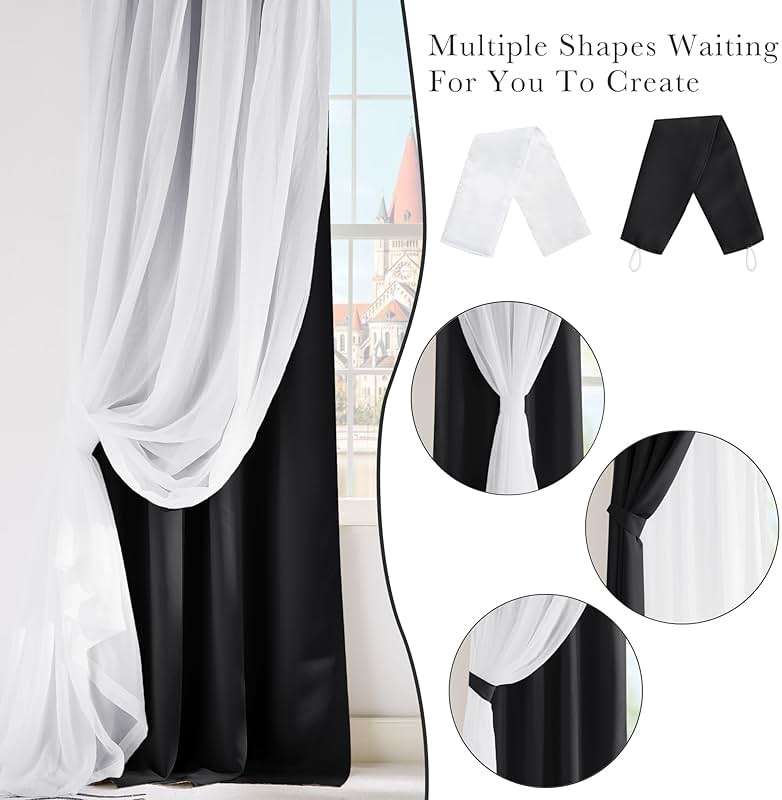 PONY DANCE Black Curtains for Bedroom - Decorative Window Curtains Double Layered Blackout Drapery White Crushed Sheers Panels Set for Living Room, 52 W x 84 L, Set of 2 - Image 8