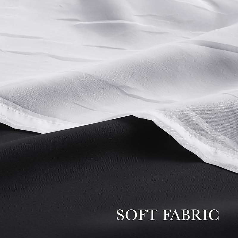 PONY DANCE Black Curtains for Bedroom - Decorative Window Curtains Double Layered Blackout Drapery White Crushed Sheers Panels Set for Living Room, 52 W x 84 L, Set of 2 - Image 9