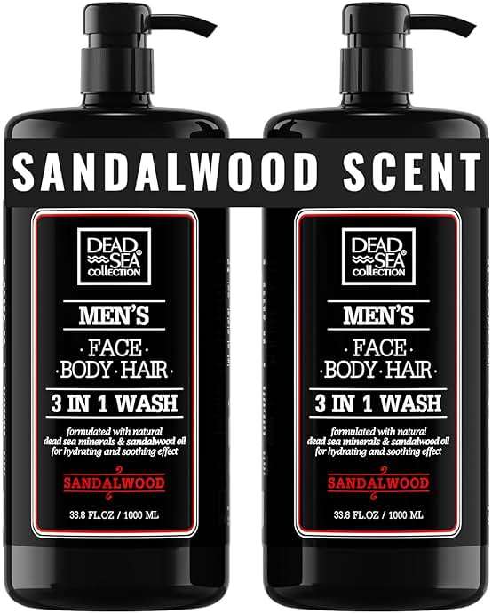 Dead Sea Collection Sandalwood Men’s Body Wash – 3 in 1 Body Wash for Men for Hair, Face & Body – Moisturizing Shower Gel with Dead Sea Minerals – Pack of 2 (33.8 fl oz each) - Image 1