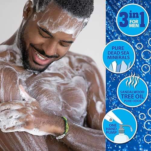 Dead Sea Collection Sandalwood Men’s Body Wash – 3 in 1 Body Wash for Men for Hair, Face & Body – Moisturizing Shower Gel with Dead Sea Minerals – Pack of 2 (33.8 fl oz each) - Image 5
