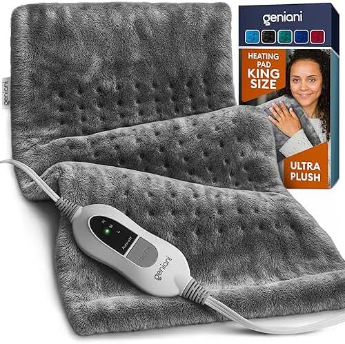 GENIANI Electric Heating Pad for Back Pain & Cramps Relief, Electric Throw, Auto Shut Off, Machine Washable, Heating Pad for Neck & Shoulder (12×24", Tabby Gray) - Product Image