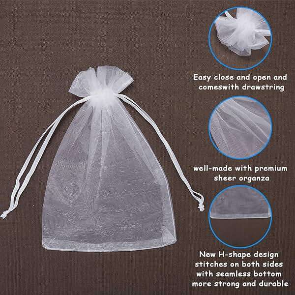 WenTao 100PCS 4x6 (10x15cm) Sheer Organza Bags, White Mother's Day Wedding Favor Bags With Drawstring, Premium Jewelry Pouches Party Festival Gift Bags Candy Bags, Fruit Protection Bags - Image 3