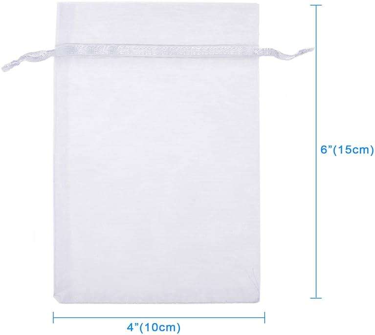 WenTao 100PCS 4x6 (10x15cm) Sheer Organza Bags, White Mother's Day Wedding Favor Bags With Drawstring, Premium Jewelry Pouches Party Festival Gift Bags Candy Bags, Fruit Protection Bags - Image 4