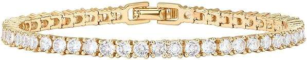 PAVOI 14K Gold Plated 3mm Cubic Zirconia Classic Tennis Bracelet | Gold Bracelets for Women - Image 1