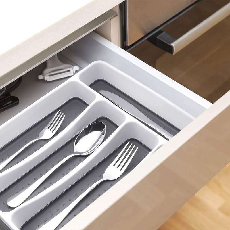 RayPard 24-Piece Silverware Set, Flatware Set Mirror Polished, Dishwasher Safe Service for 4, Include Fork/Spoon with 5-Compartment Non Slip Silverware Drawer Organizer Box Tray - Image 5