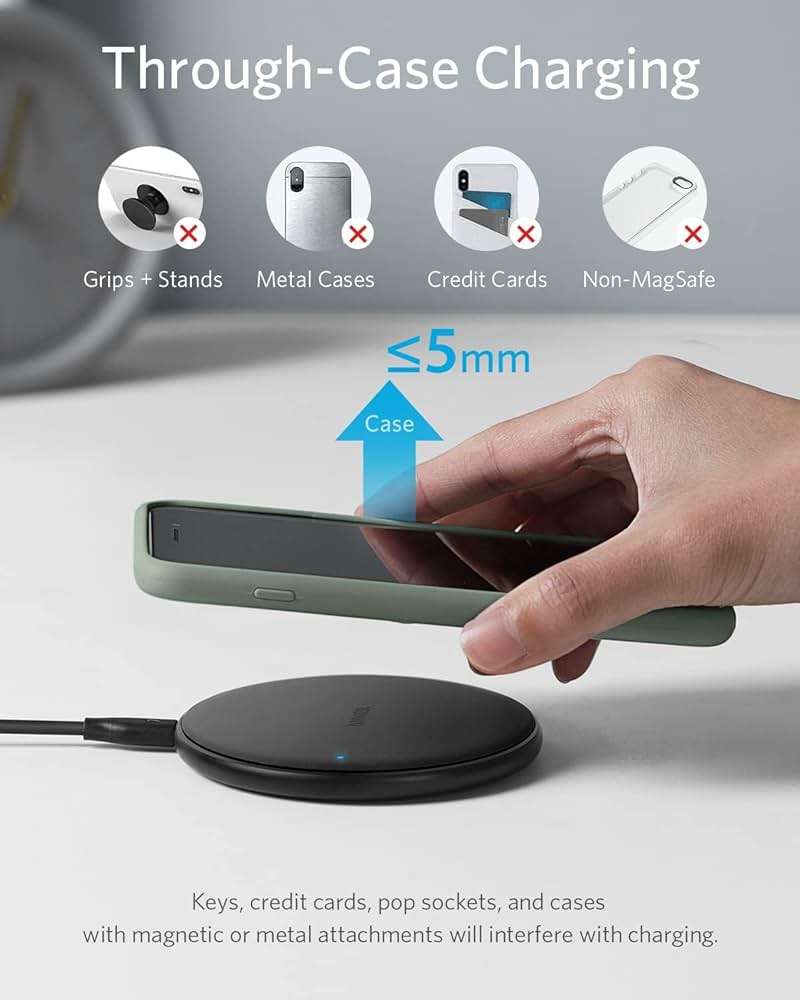 Anker 313 Wireless Charger (Pad), Qi-Certified, 10W Max Fast Charging for Samsung, Compatible with iPhone 16 Plus/15 Plus/14 Plus/12, AirPods (No AC Adapter, Not MagSafe Magnetic Charging Compatible) - Image 5