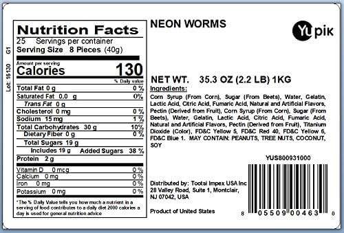 Yupik Sour Gummy Neon Worms, 2.2 lb (35.2 oz), Gluten-Free, Sweet & Sour, Fruity Flavors, Sugary Coating, Chewy Small Gummies, Fun Treat, Sweet Candy, Delicious Snack, Ideal for Gifting, Holidays & Baking - Image 2