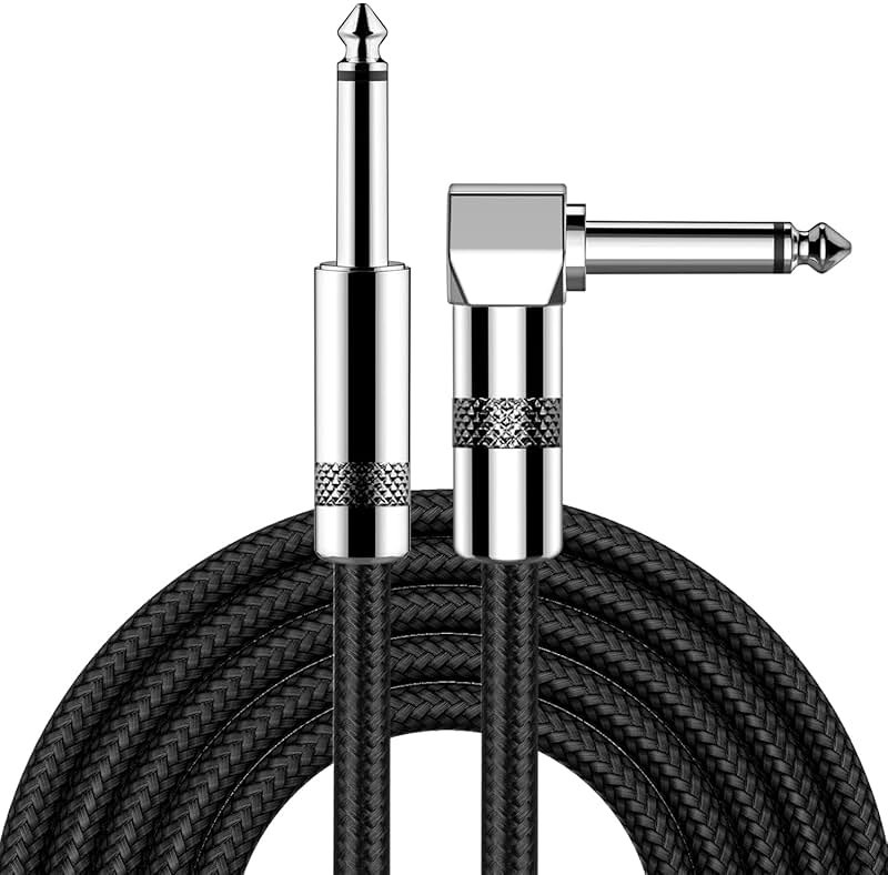 New Bee Guitar Cable 10ft Electric Instrument Bass AMP Cord for Electric Mandolin, Pro Audio (Right Angle to Straight, Black) - Product Image