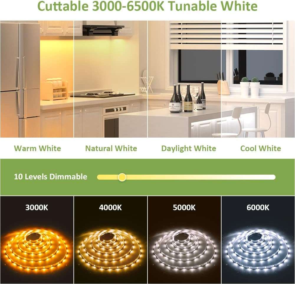 NOVOSTELLA 20ft Tunable White LED Strip Light kit Dimmable 3000K-6500K 24V LED Tape Light with Remote Flexible Rope LED Ribbon for Bedroom Home Lighting Mirror Kitchen Bar Cabinet Daylight Warm White - Image 3