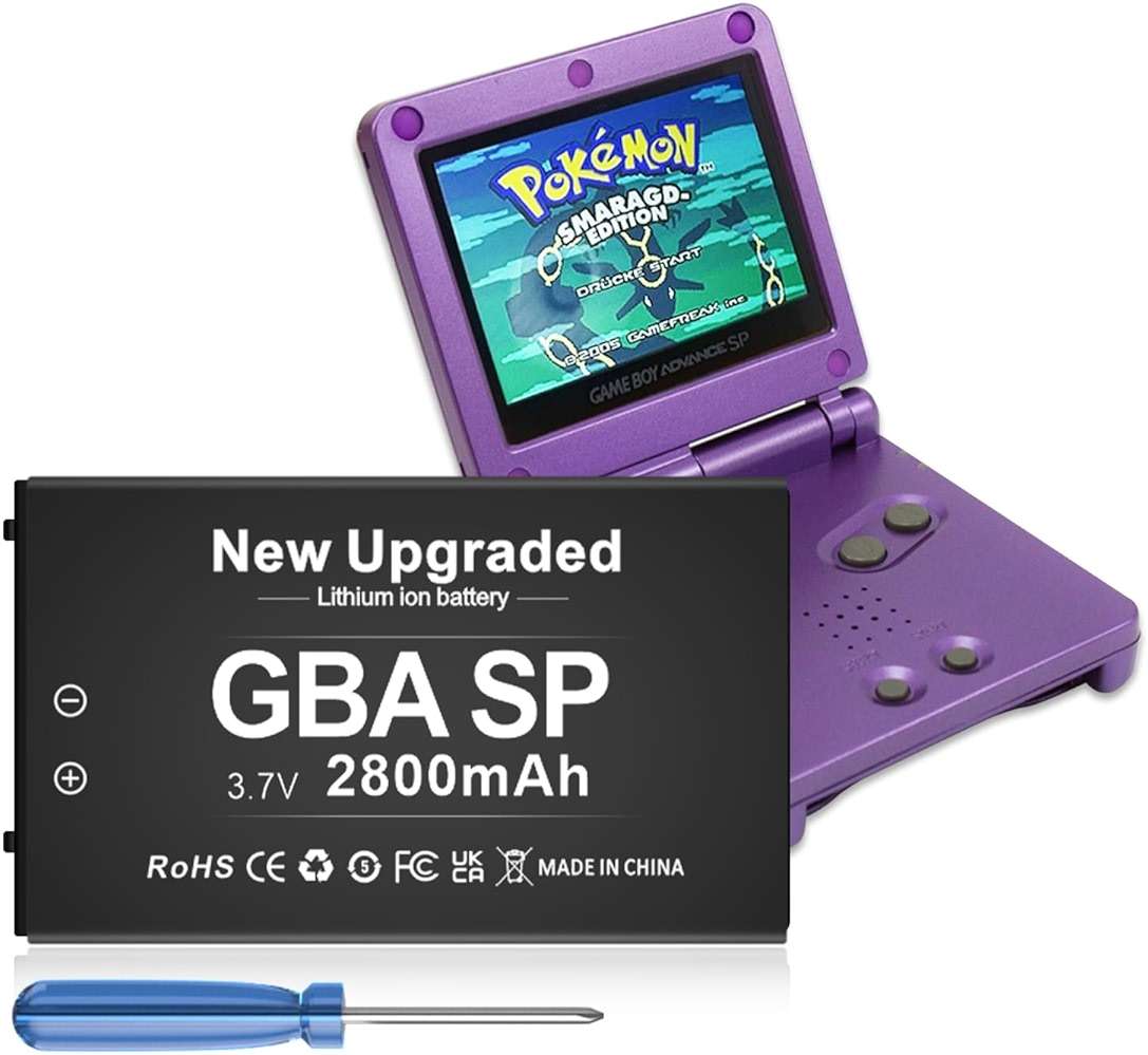 SHENMZ GBA Battery, Upgraded 2800mAh Ultra High Capacity Rechargeable Lithium-ion Battery for Nintendo GBA SP Gameboy Advance SP AGS-001 with Screwdriver - Image 1