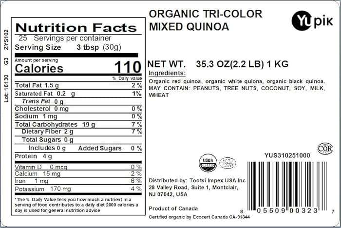Yupik Organic Tri-Color Quinoa, 2.2 lb (35.2 oz), Non-GMO, Kosher, Raw Seeds, White, Red & Black Quinoa, Unsalted, Oil-Free, Source of Fiber & Iron, Ideal Rice & Pasta Replacement - Image 2