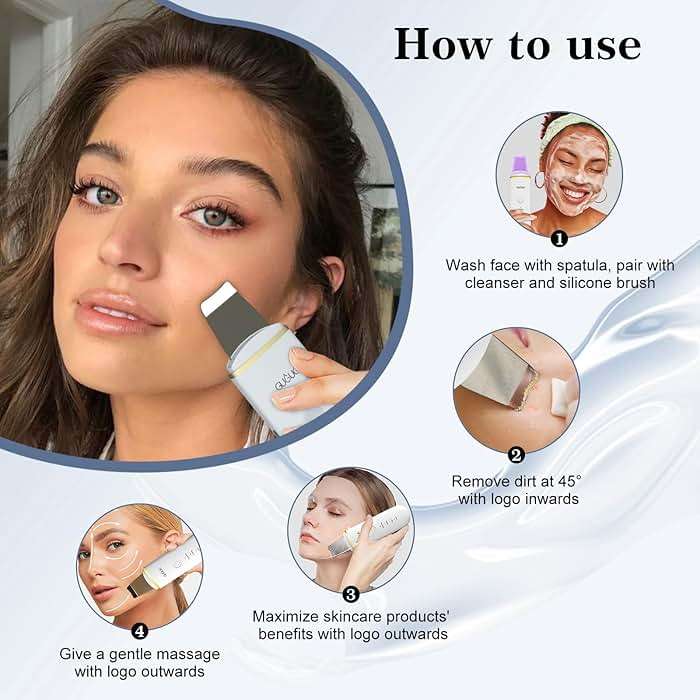 GUGUG Skin Scrubber Face Spatula Skin Spatula Pore Cleaner Blackhead Remover Tools for Facial Deep Cleansing-4 Modes -White - Image 5