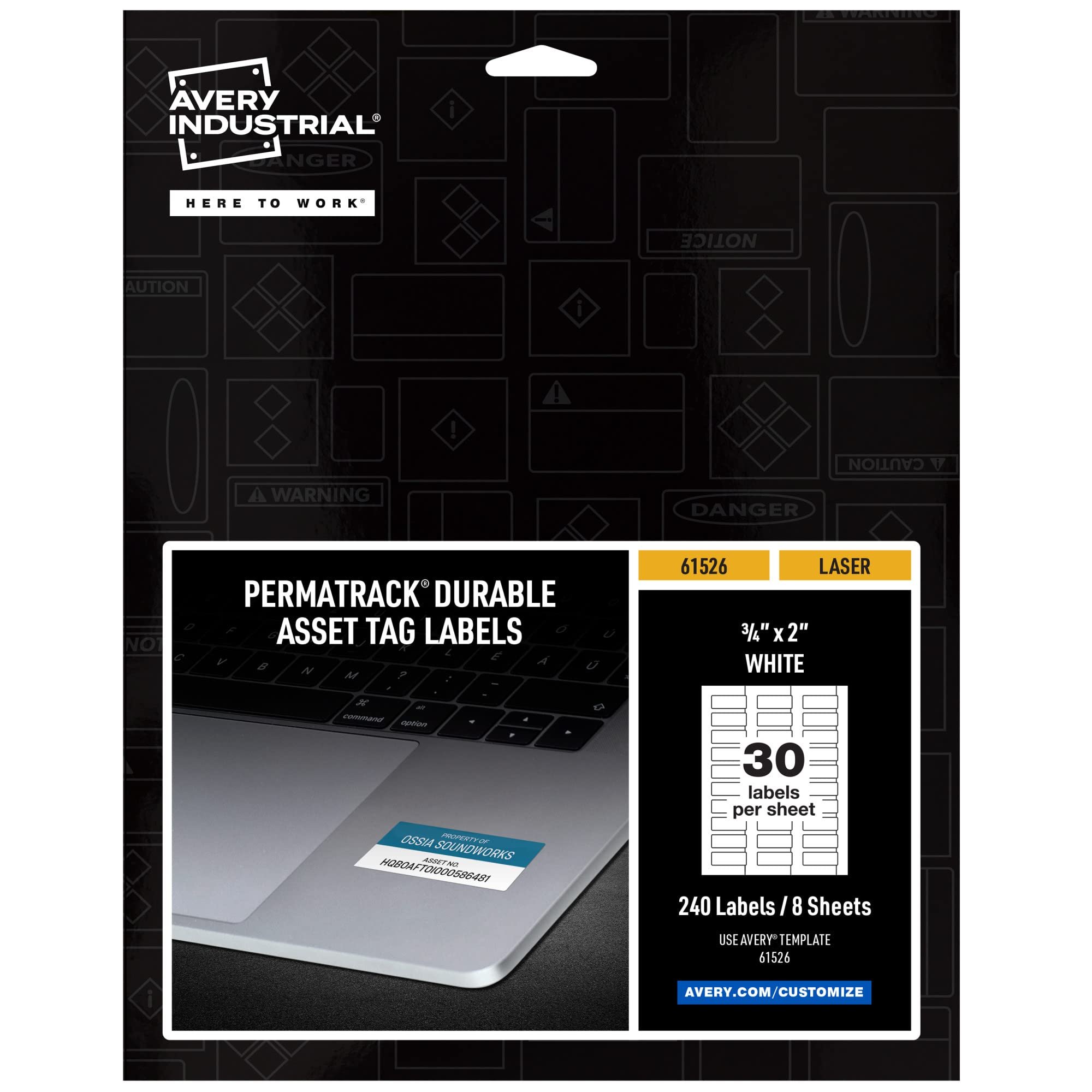 Avery White Asset Tag Labels, 3/4" x 2", Laser Printable Tags, 240 Waterproof Labels (61526) - Product Image